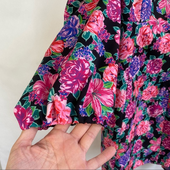 Zara Pink Floral Heart Neckline Puff Sleeve Belted Romantic Mini Dress NWT - Picture 12 of 16